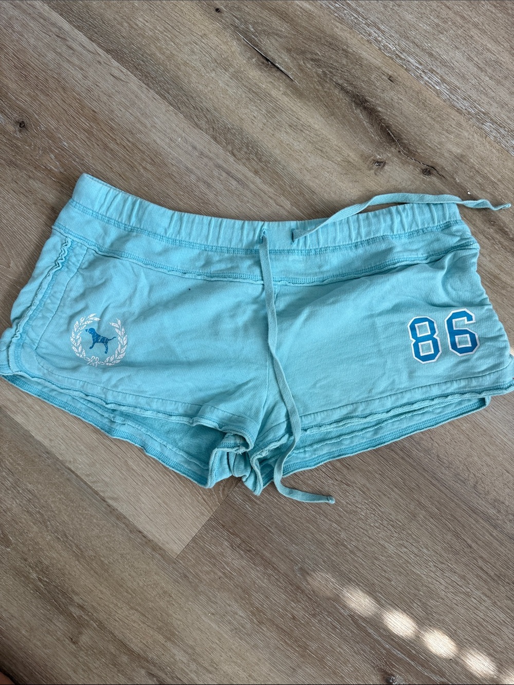 PINK Victoria's Secret Light Aqua Athletic Lounge Shorts with '86 Detail